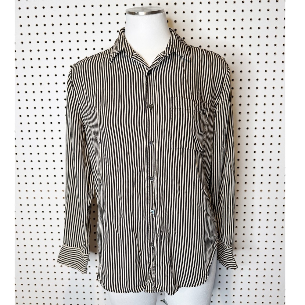 Equipment | Black and White Striped Button‎ Down Top, Blouse 100% Viscose Sz. S